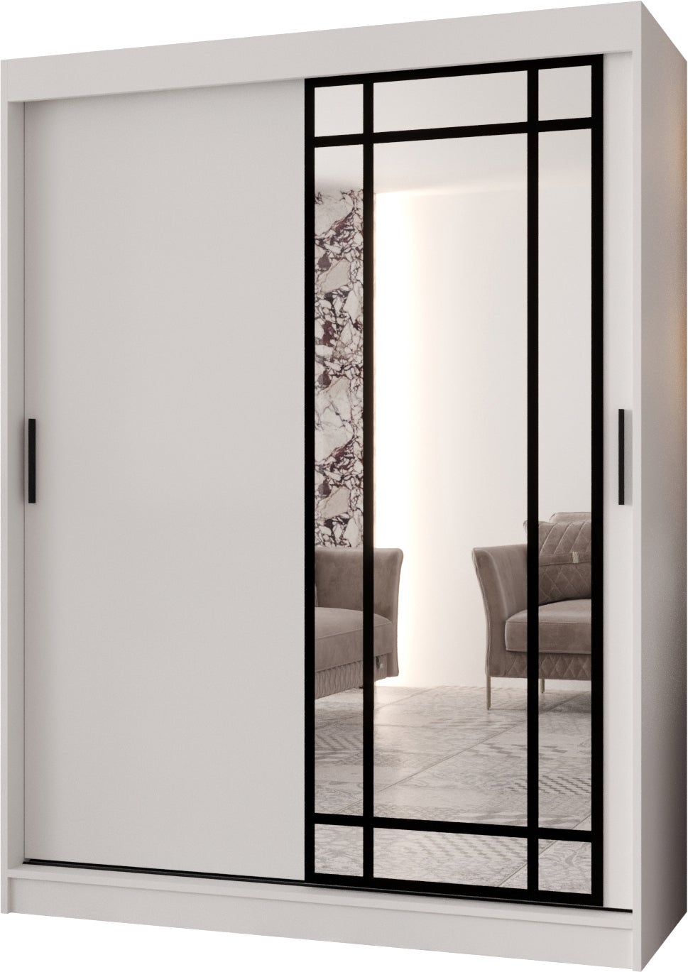 Szafa przesuwna z lustrem ALMERIA 150 x 62 x 200 biały + u. czarny