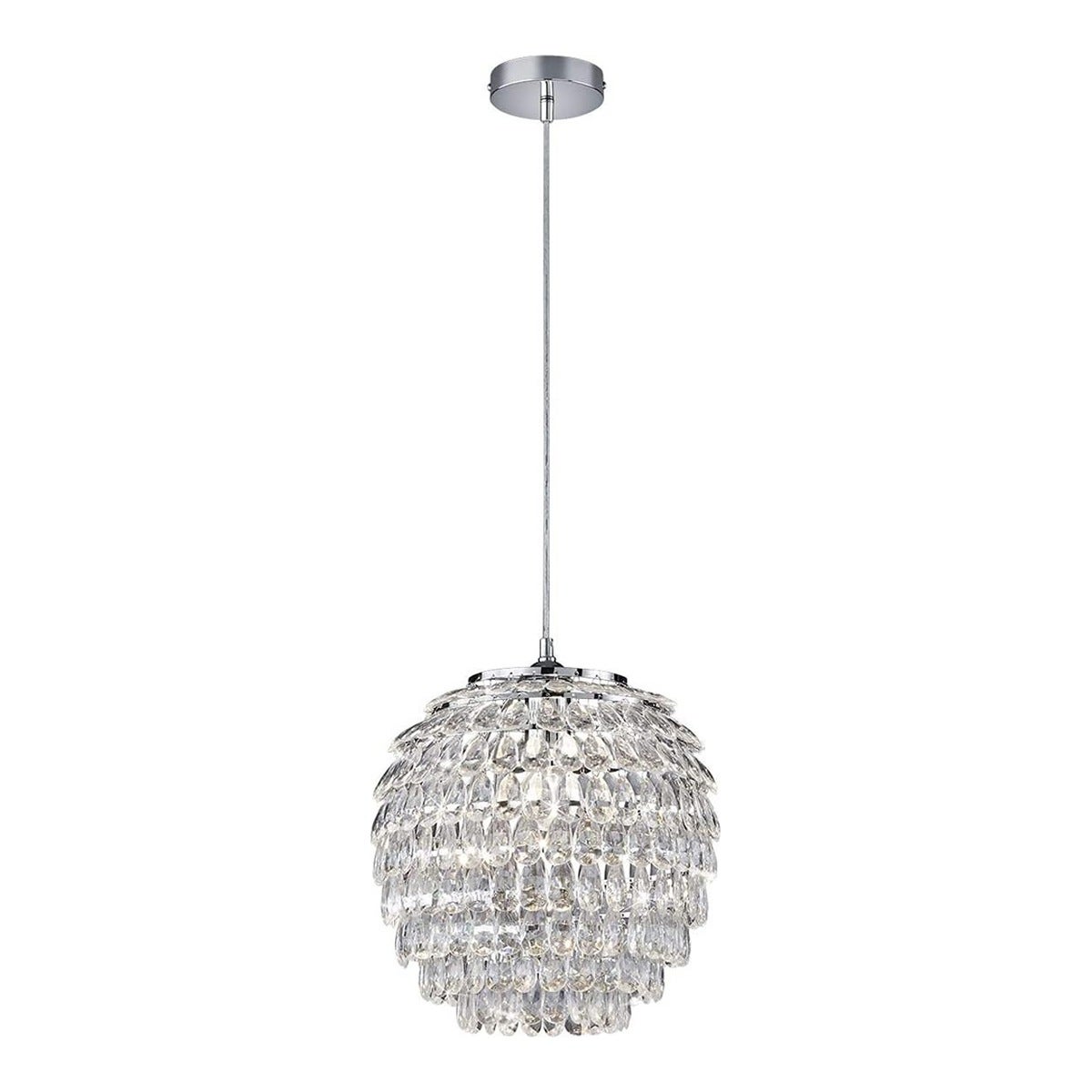 Ekstrawagancka lampa wisząca LED ściemniana Ø 35 cm 1 płomienna srebrna chromowana z błyszczącym kryształem zawieszka z akrylu przezroczysta