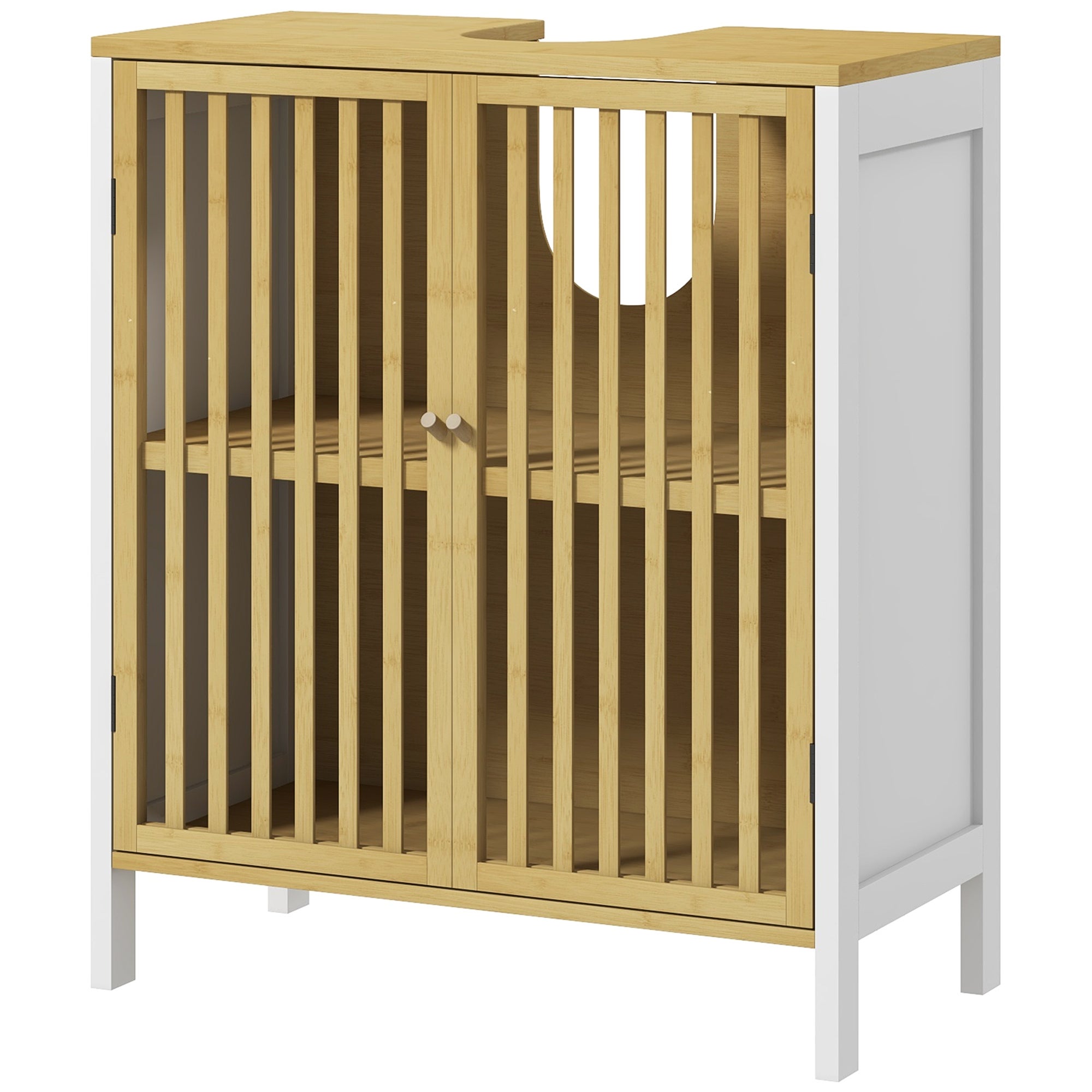 Szafka pod umywalkę 2-drzwiowa z regulowaną półką i szafką pod umywalkę, 60 x 30 x 70 cm, płyta MDF i bambus