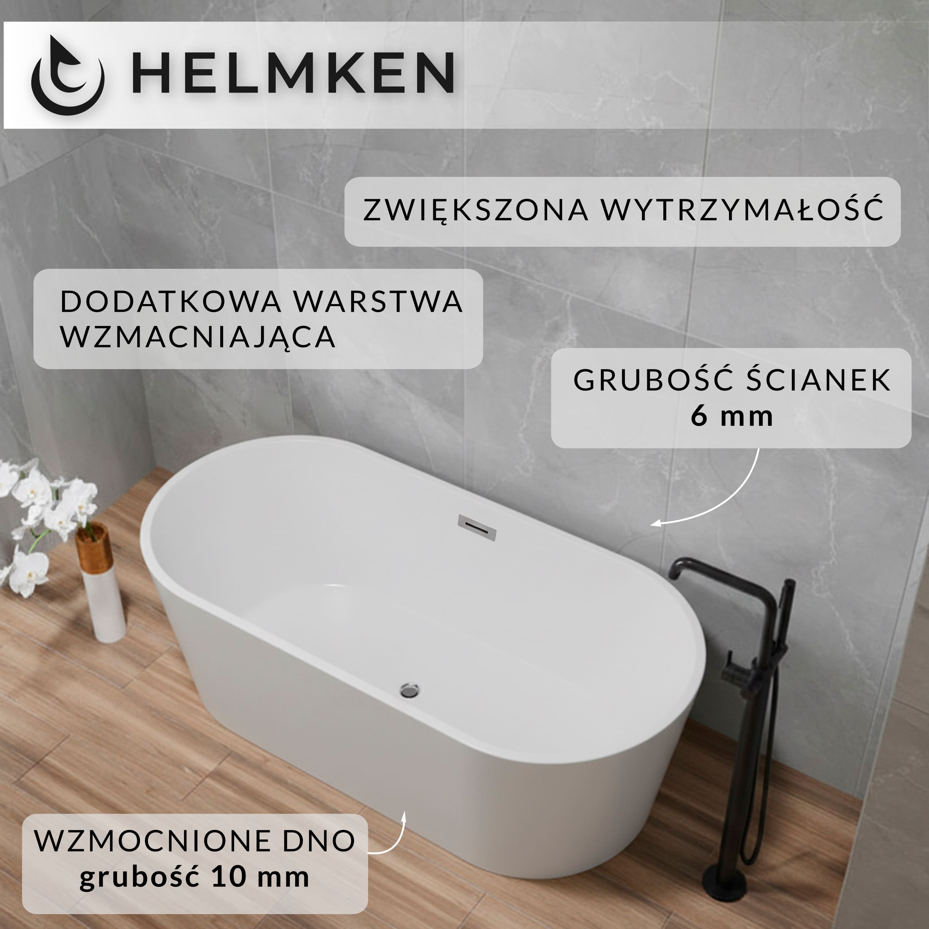 Wanna wolnostojąca akrylowa Helmken Luminara 170 x 80 + Nóżki + Syfon / 31260170