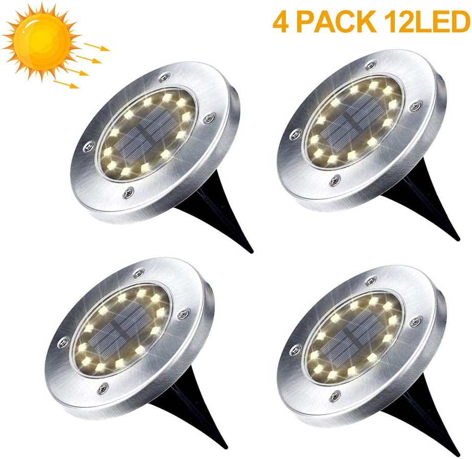 Światło słoneczne zewnętrzne 12 LED 4 szt. Lampy solarne do ziemi Lampy ogrodowe, ciepła biel IP65