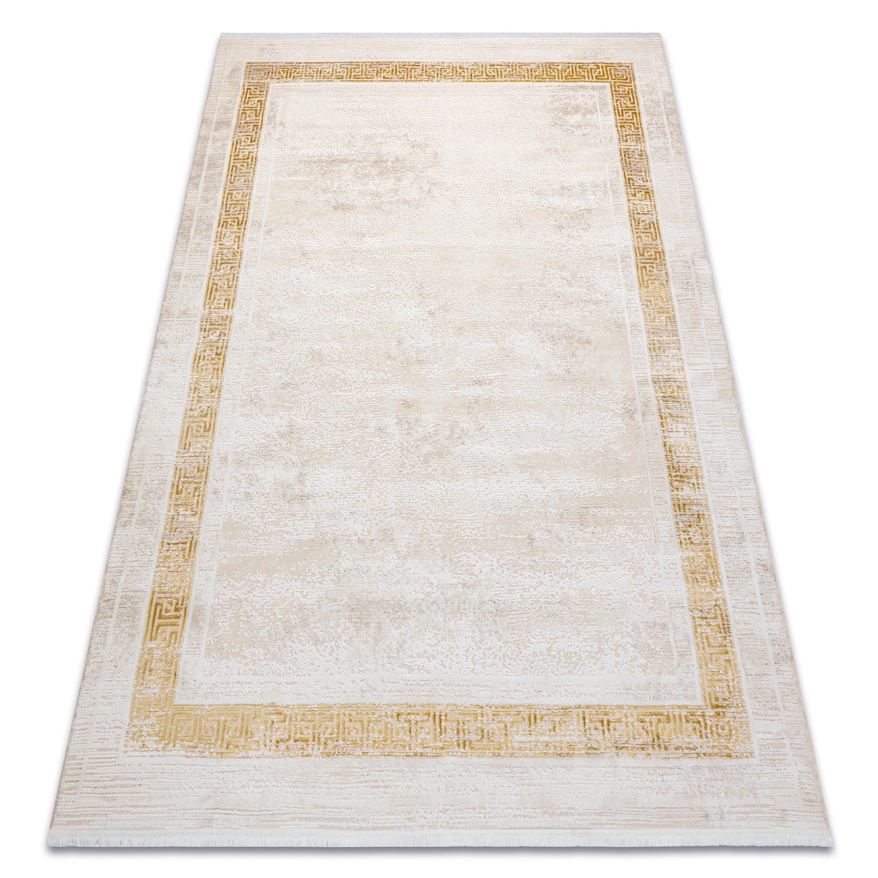 Dywan DUKE 51524 krem / złoty - Ramka, grecki strukturalny, bardzo miękki, frędzle 80x150 cm