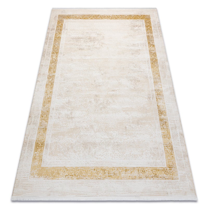 Dywan DUKE 51524 krem / złoty - Ramka, grecki strukturalny, bardzo miękki, frędzle 80x150 cm