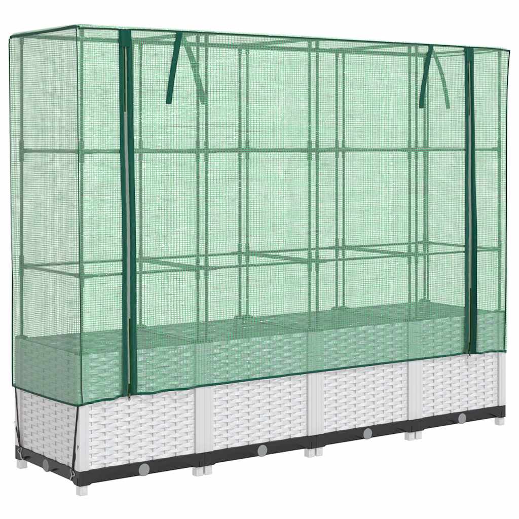 Podwyższona Grządka ze Szklarnią 160x40x138 cm Biała do Ogrodu z Pokryciem