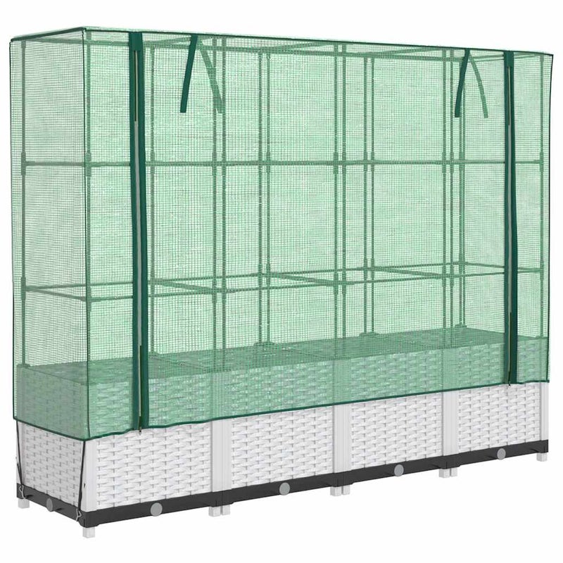 Podwyższona Grządka ze Szklarnią 160x40x138 cm Biała do Ogrodu z Pokryciem