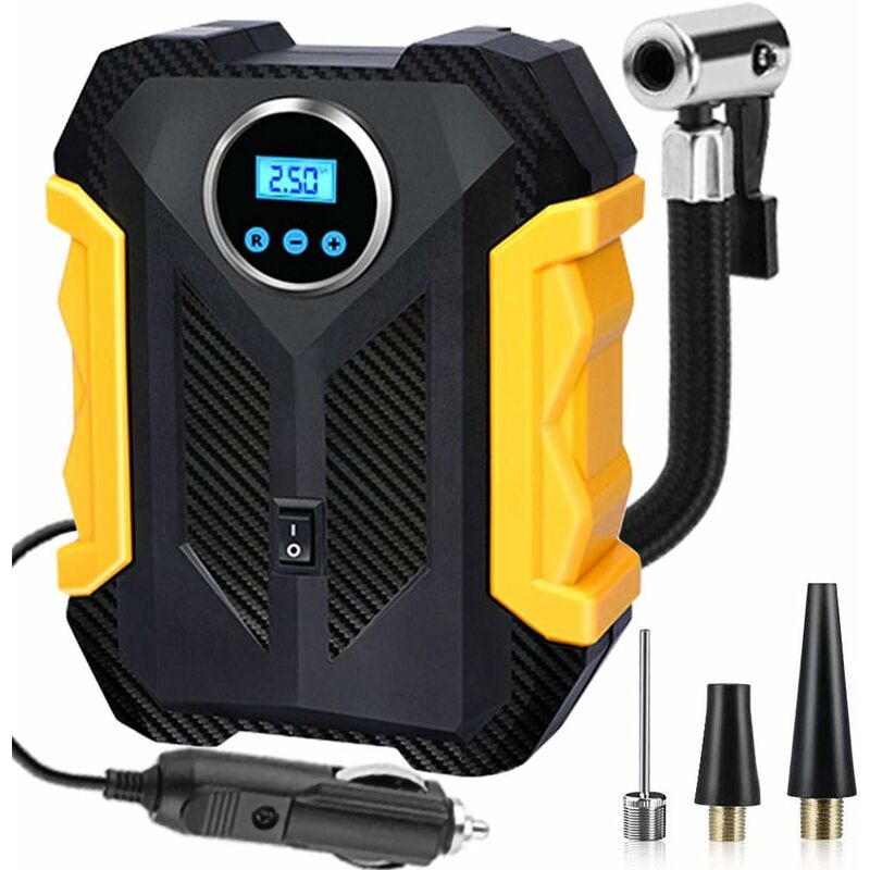 Cyfrowa pompka do opon, przenośna sprężarka powietrza z diodą LED, szybka pompka do opon samochodowych 12 V 150 PSI z 3 adapterami dysz, pompka do o