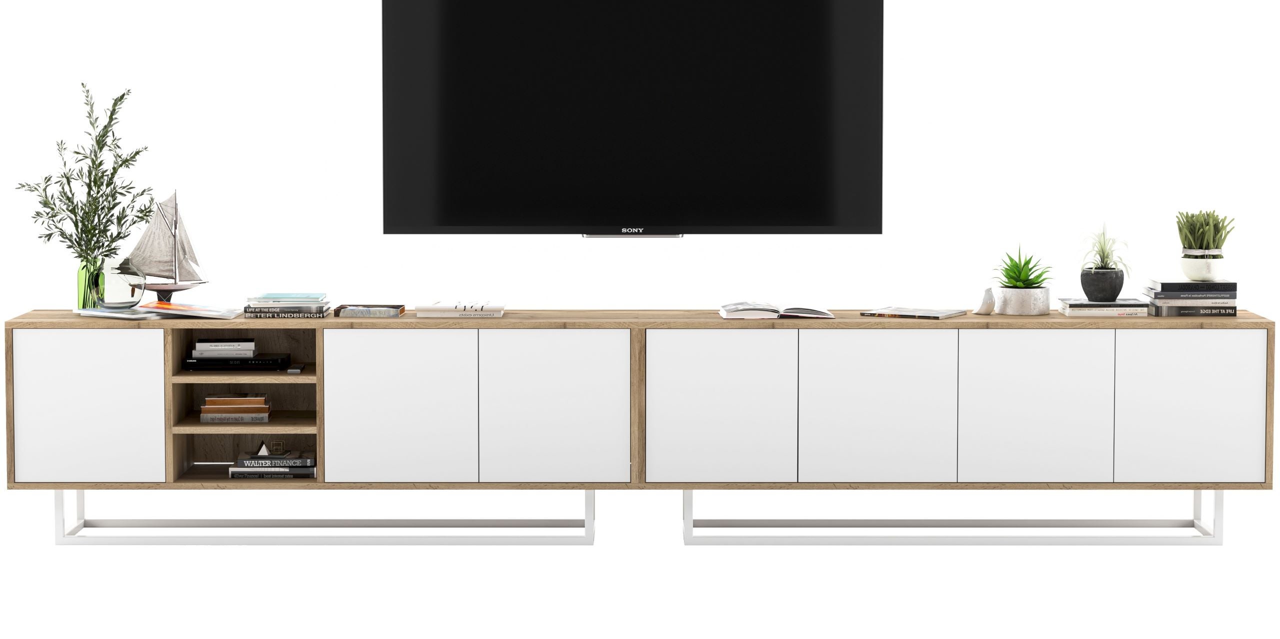 Szafka RTV Loft 300 cm biały mat, komoda RTV pod telewizor do salonu w stylu industrialnym nowoczesna