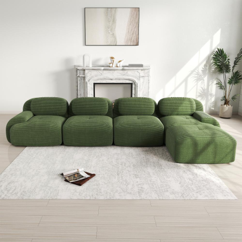 Sofa 4-osobowa z miękkiego sztruksu, bezramowa, z wypełnieniem 32D, ergonomiczna, przyjazna dla zwierząt, pakowana próżniowo, nie wymaga montażu