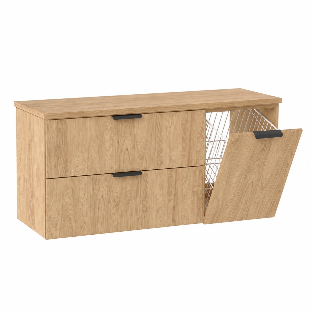 Szafka łazienkowa LUNA hikora 120 cm z blatem 2 szuflady i kosz na pranie 80 + 40 cm