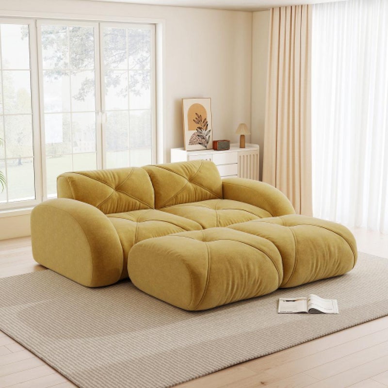 Sofa bezramowa, modułowa sofa 2-osobowa, pianka o wysokiej gęstości 32D, wygodna tkanina szenilowa, konstrukcja antypoślizgowa, nie wymaga montażu.