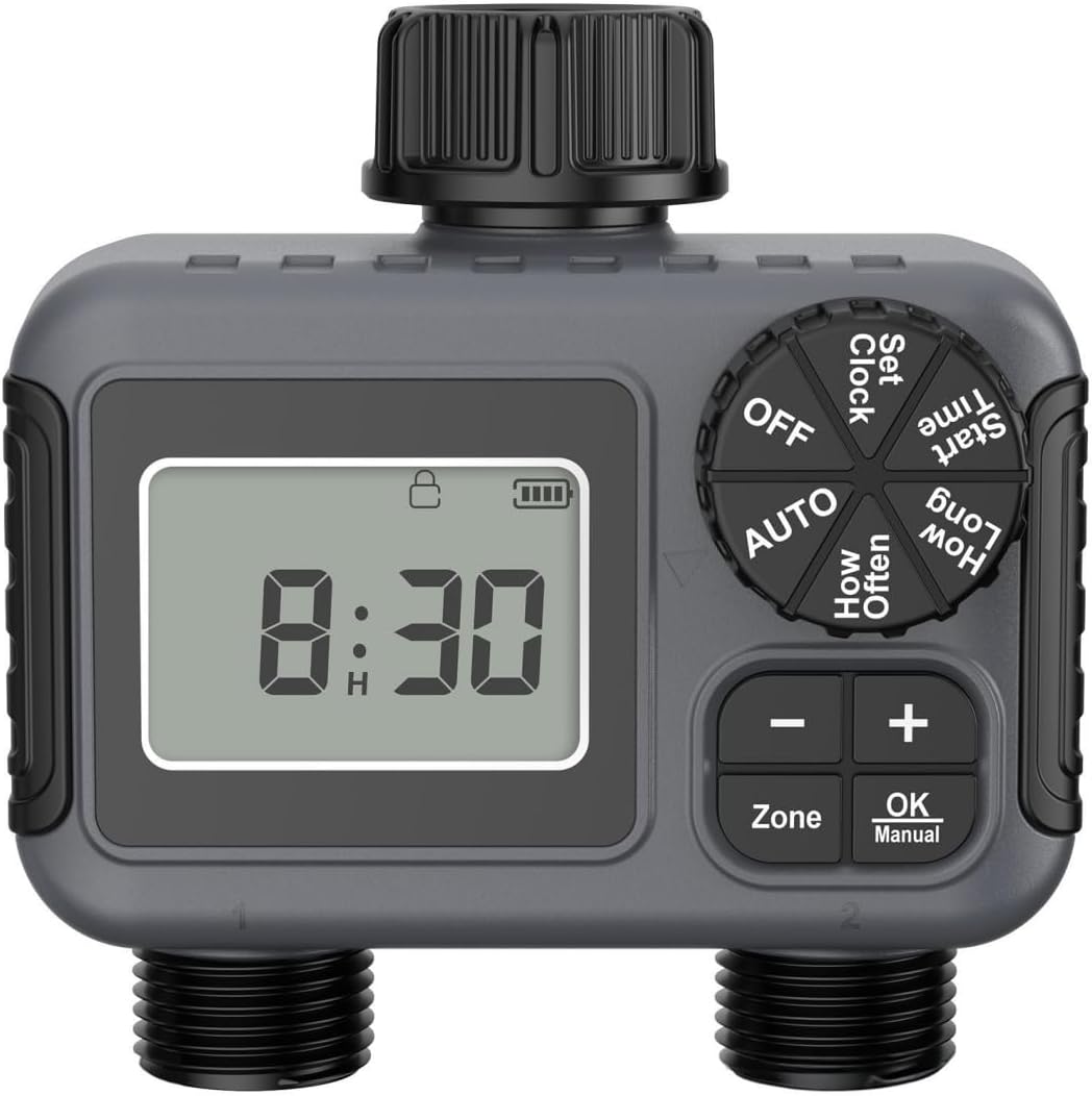 2-strefowy timer nawadniania ogrodu – opóźnienie deszczu – od 1 do 7 dni – sterowanie ręczne z mosiądzu – szczelny – 3/4" BSP
