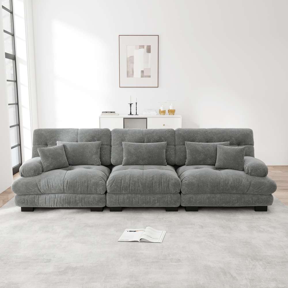 Modułowa sofa narożna 3-osobowa, głęboka modułowa sofa z tkaniny szenilowej z wygodnymi poduszkami do salonu, mieszkania, biura