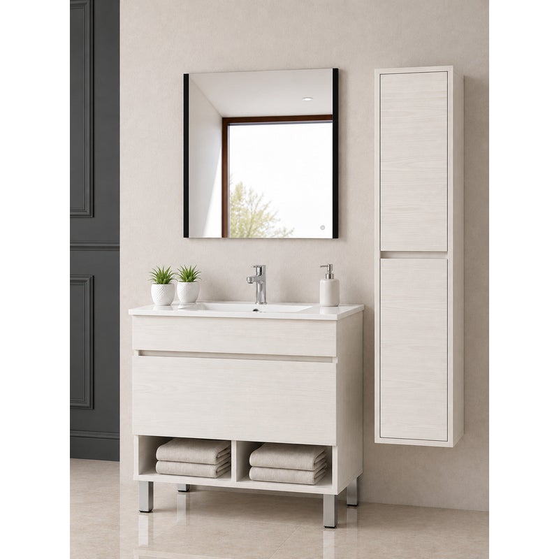 Szafka łazienkowa na nóżkach z umywalką ORIGENBATH NEBARI na nóżkach z szufladą z kolumną 60x35 cm biały nordycki z kolumną