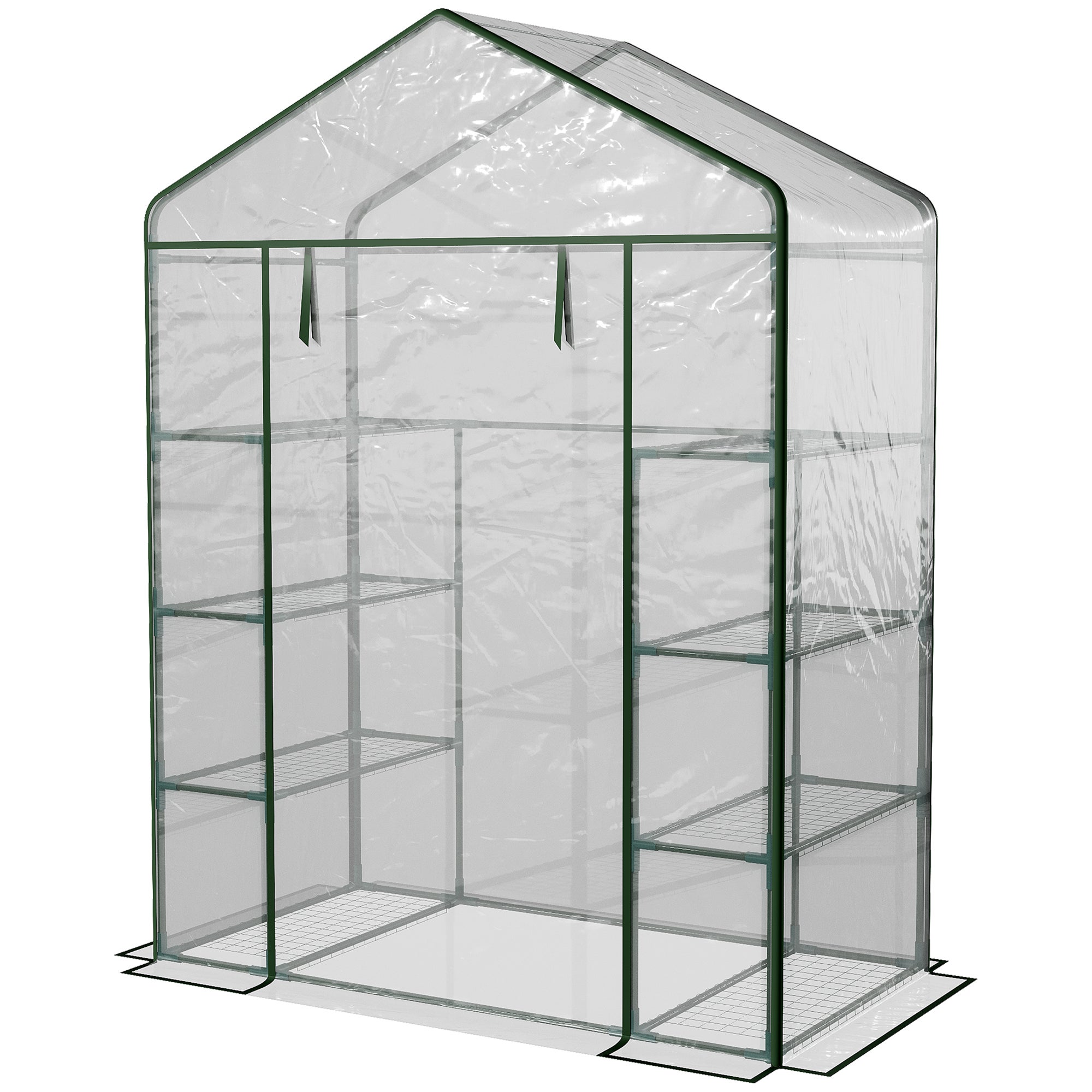 Szklarnia ogrodowa 8-półkowa z przezroczystą osłoną z PVC i zwijanymi drzwiami, 143 x 73 x 195 cm - przezroczysta