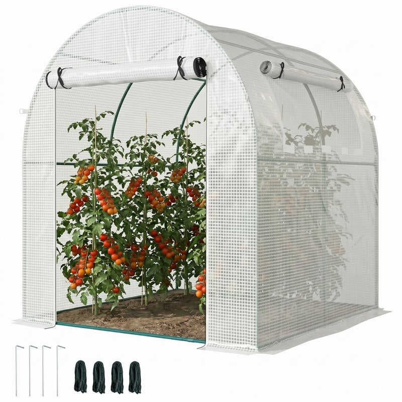 Szklarnia foliowa typu walk-in, szklarnia ogrodowa z rolowanym oknem i drzwiami, 1,8 x 1,8 x 2 m, biała
