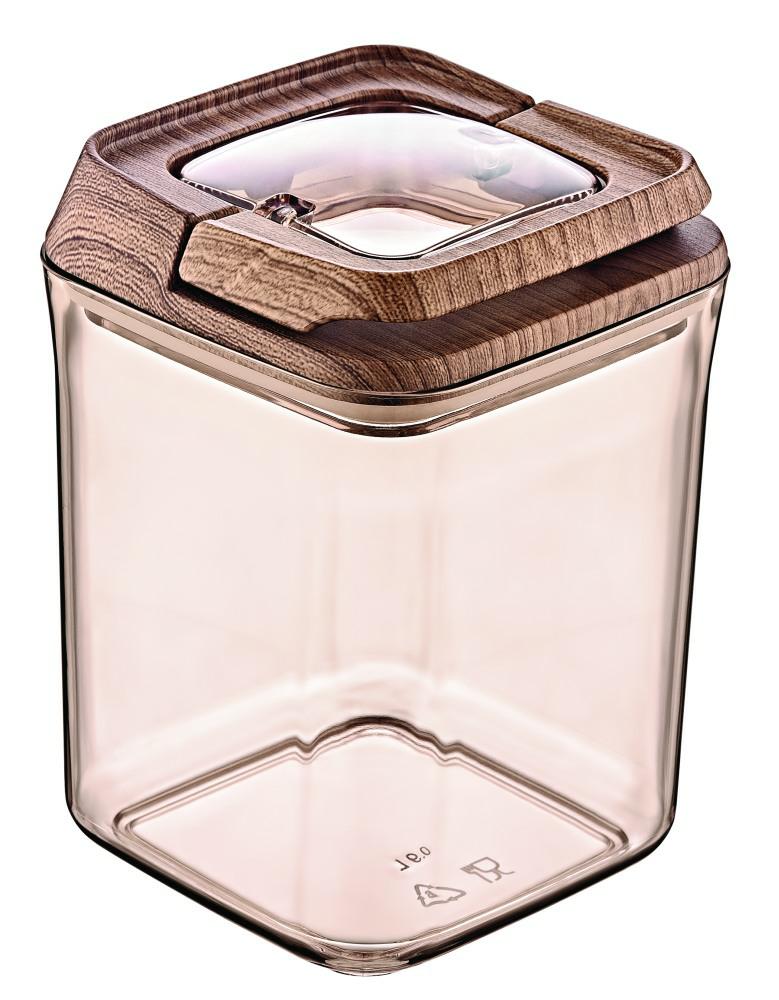 Pojemnik na żywność 0,9L kwadratowy OKYANUS transparentny/brązowy 10,5x10,5x14,5 cm 1 szt.