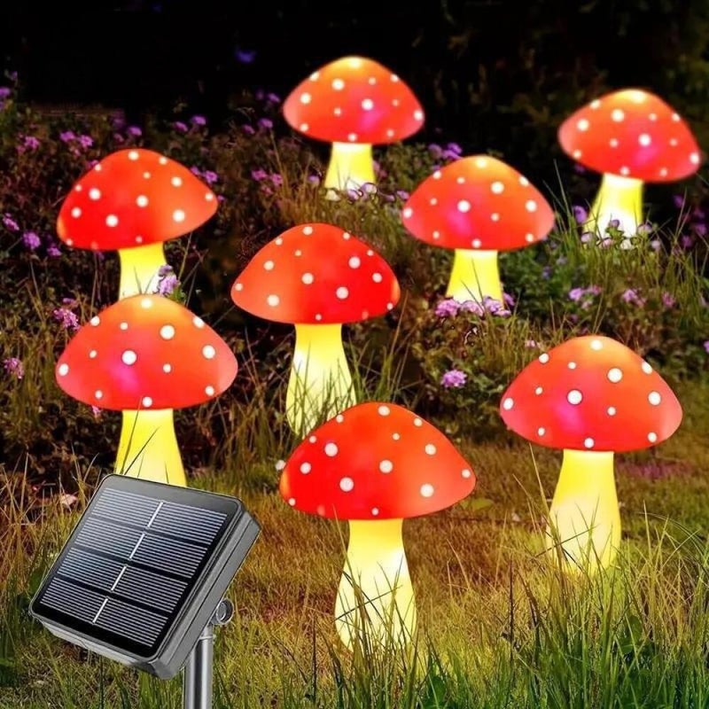 8 solarnych ozdób ogrodowych LED w kształcie grzybów, wodoodporne dekoracje zewnętrzne na podjazd, do ogrodu, na ogrodzenie, trawnik i do ogrodu
