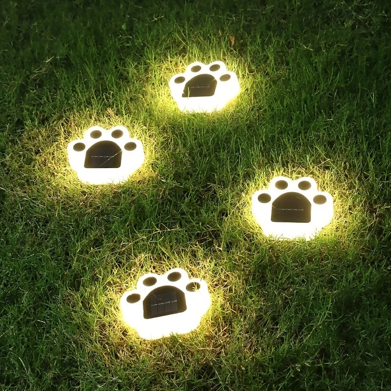 Lampa solarna z nadrukiem łapy psa, oświetlenie ogrodowe do alejek na ziemi, oświetlenie dziedzińca (pakiet 4)