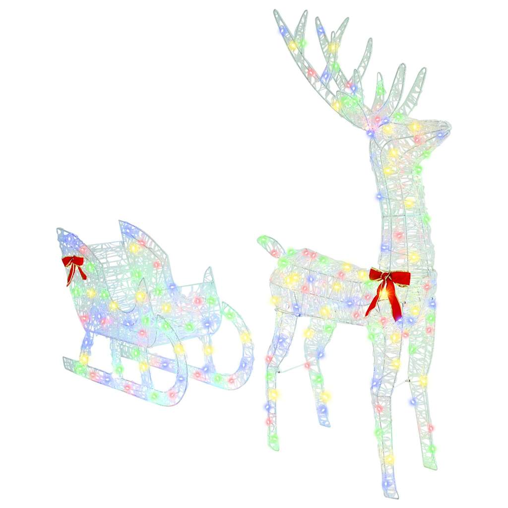 Renifer z Saniami LED Akrylowy 128 cm Kolorowe Światło 200 LED Świecący