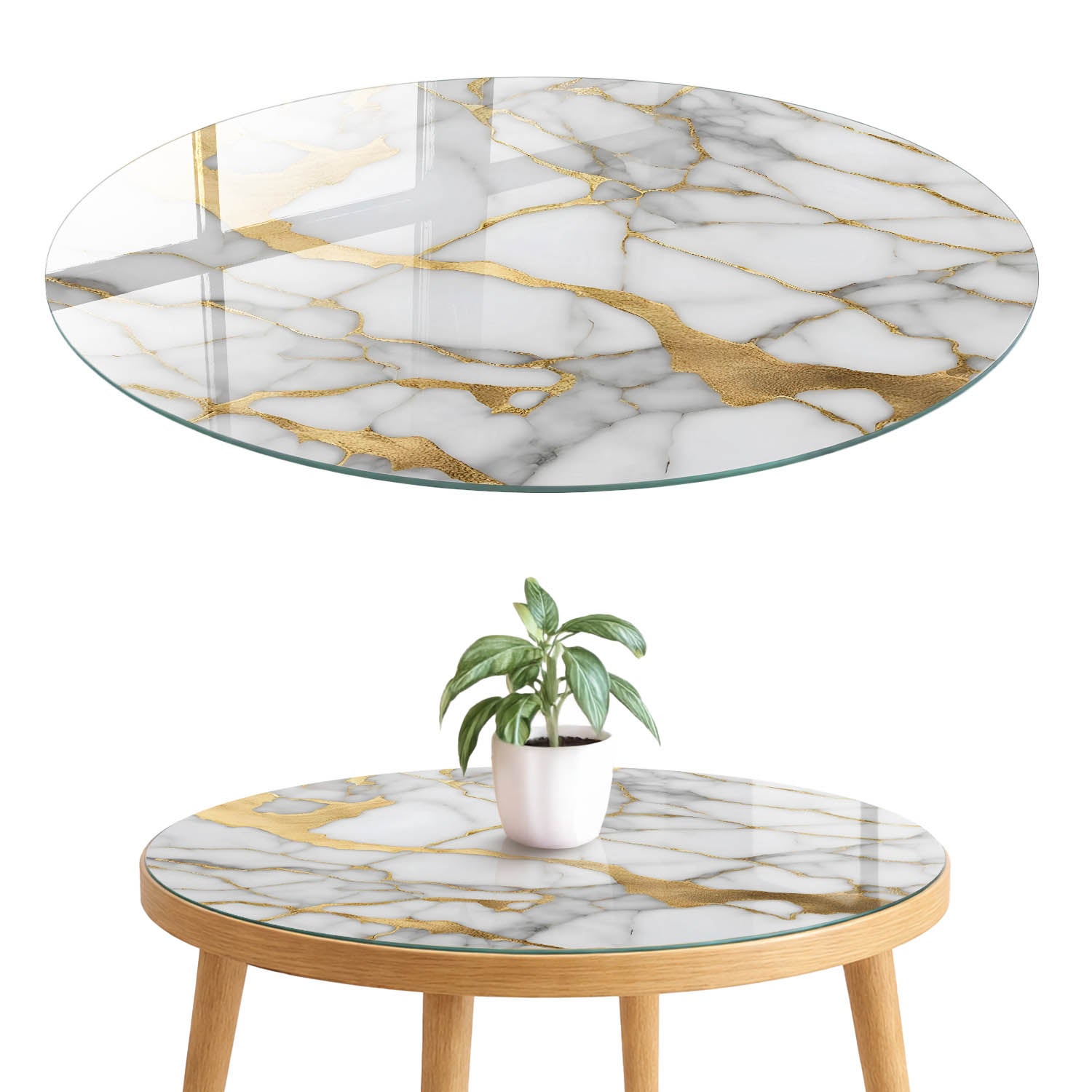 Szklany blat hartowany z wzorem 4 mm - elegancka dekoracja i maskowanie blatu fi50 cm Marmur luksus
