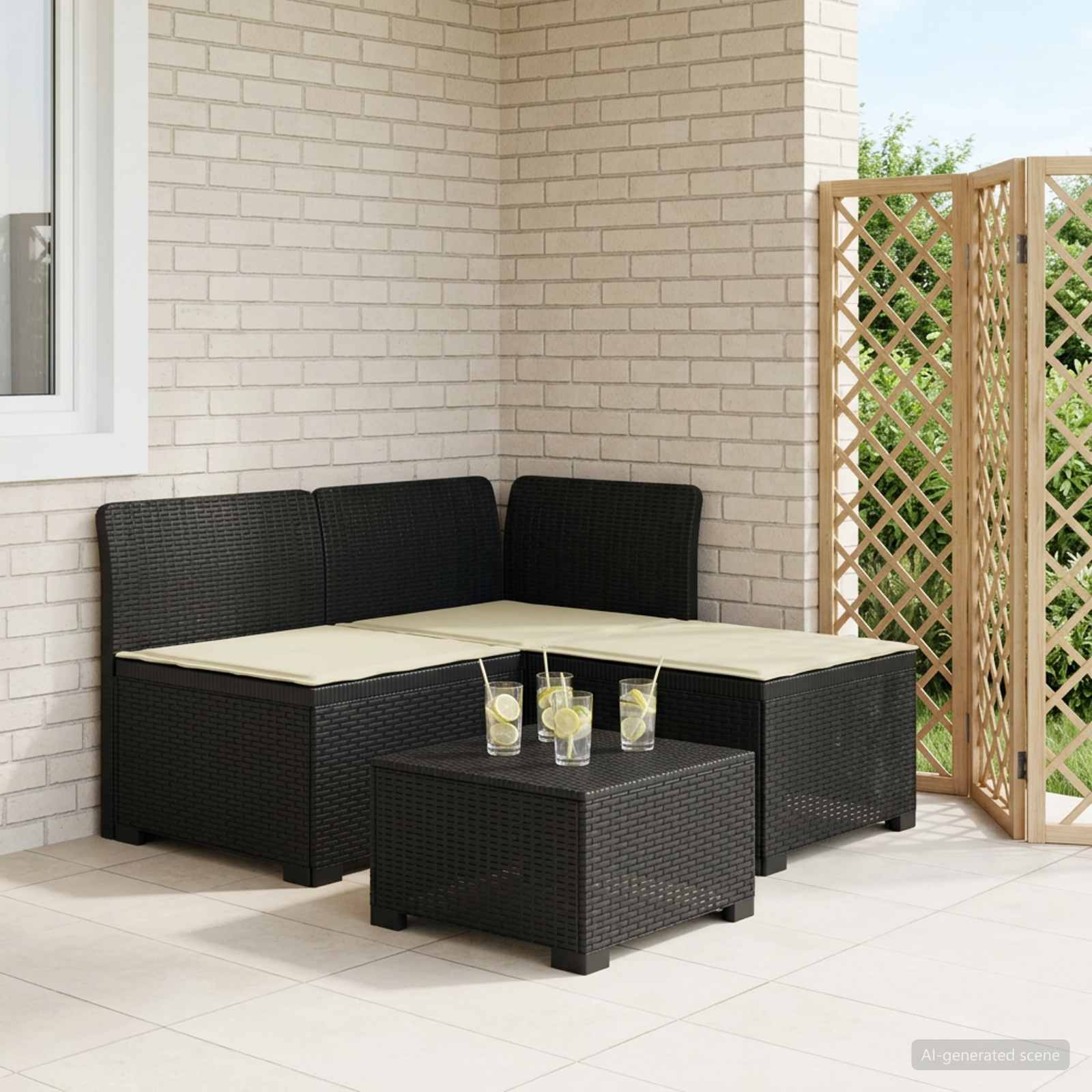 Sofa ogrodowa 3-osobowa z poduszkami w rattanowym wyglądzie PP vidaXL
