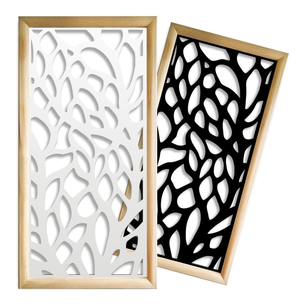 LEAVES - Prostokątne moduły dekoracyjne z drewna i PVC - Rozmiar 47x94 cm - Grubość 47 mm - Kolor wewnętrzny CZARNY