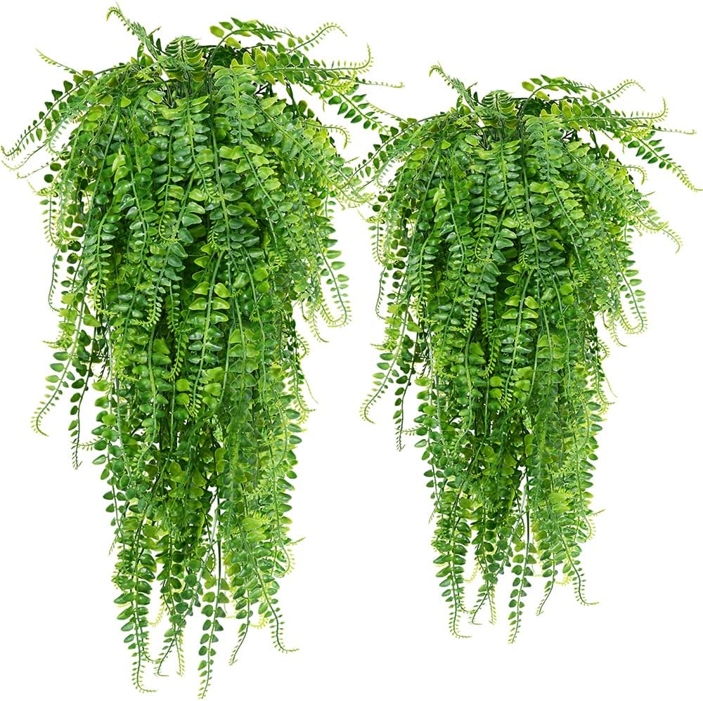 Sztuczny Ferns zewnętrzny zestaw 2 szt.- UV sztuczny Hanging rośliny do Wall i wewnętrzny- Hanging Baskets(Ferns)