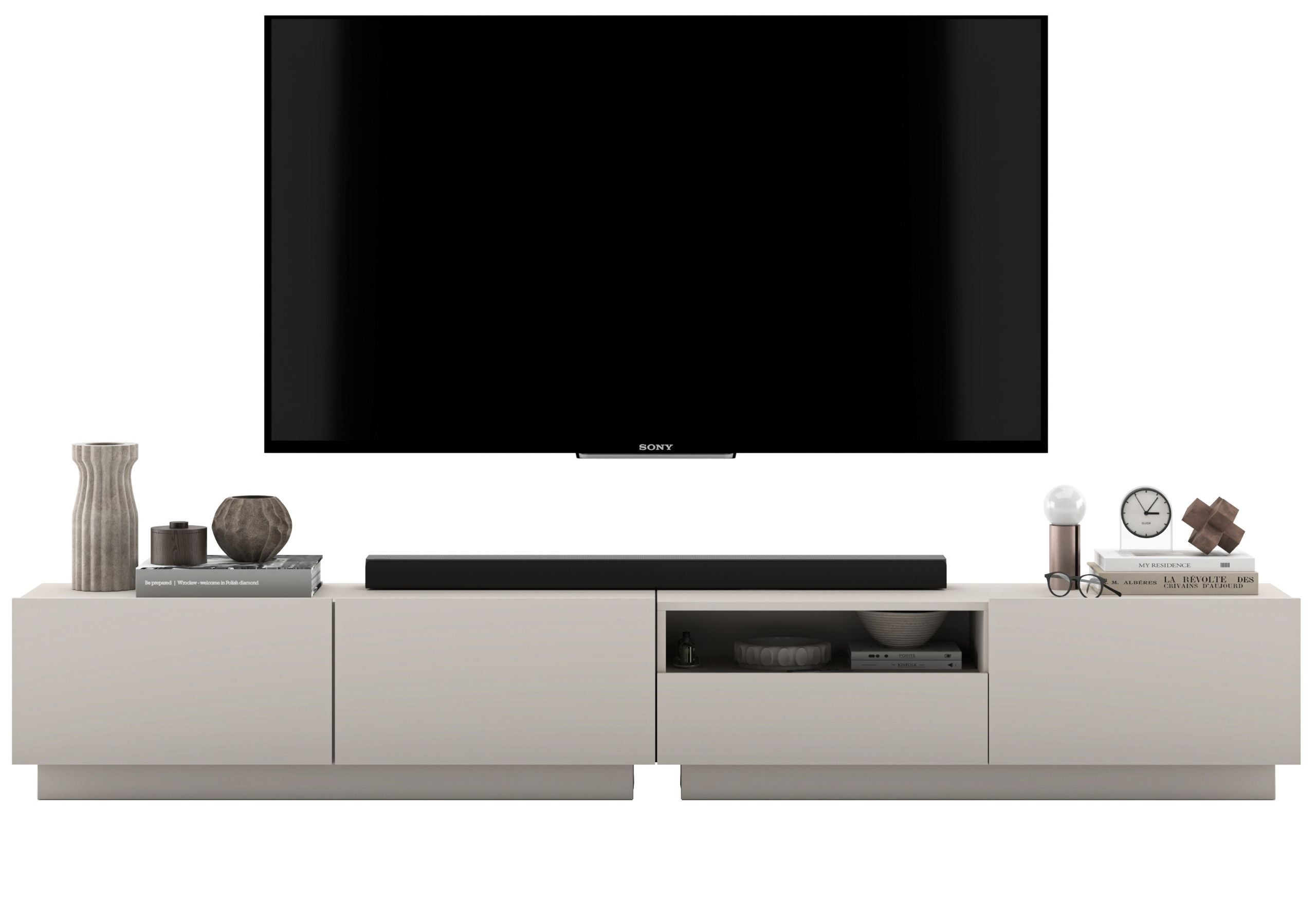 Szafka RTV Industrialna 240 cm kaszmir mat z szufladą, komoda pod telewizor do salonu