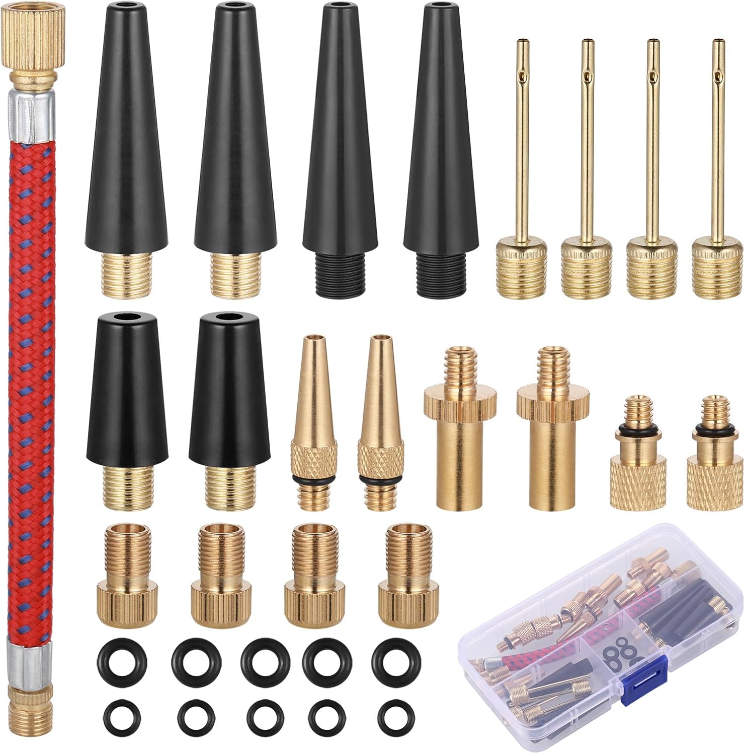 Zestaw 33 dysz do pompki rowerowej, adapter do pompki sprężarki powietrza.