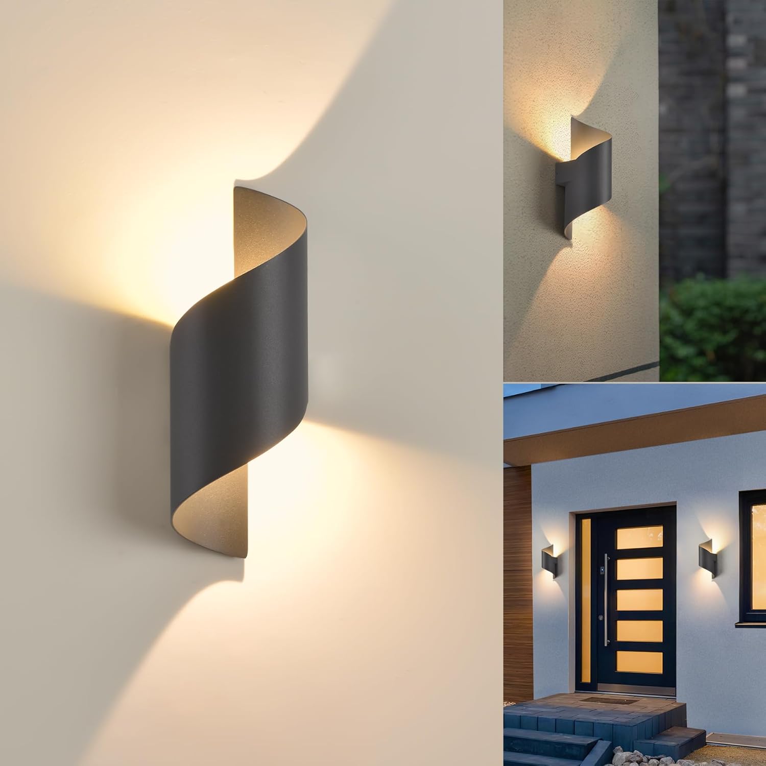 Kinkiet zewnętrzny LED 12 W, ciepłe światło 3000 K, spiralny, wodoodporny IP65, czarny