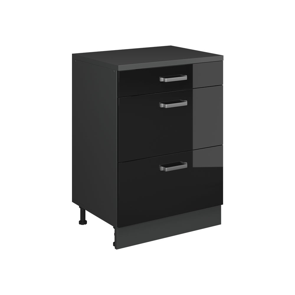 Vicco Komoda rozszerzająca Rion, Czarny połysk/Antracyt, 60 x 46 cm bez skosu z 3 szufladami