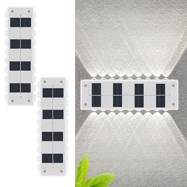 Ekonomiczny Zestaw 2 Lamp Solarnych - Kinkiet 18 LED, Oświetlenie Dwufunkcyjne, Wodoodporny, Światło Białe, Ogród Zen/Kwiecisty Balkon