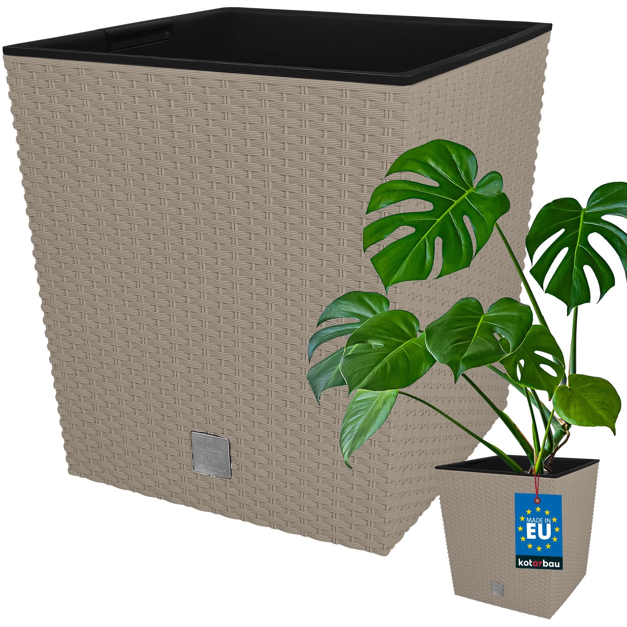 Donica doniczka 40 cm ogrodowa balkon taras kwiaty rattan mocca wkład ogród - KOTARBAU