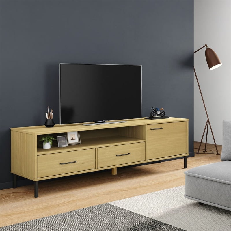 Szafka pod TV OSLO, metalowe nóżki, brązowa, sosnowa vidaXL