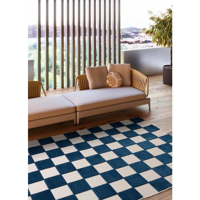 Dywan zewnętrzny prostokątny, niebieski / biały, 160 x 230 cm, CUADROS geometryczny z wypukłością - ATTICGO
