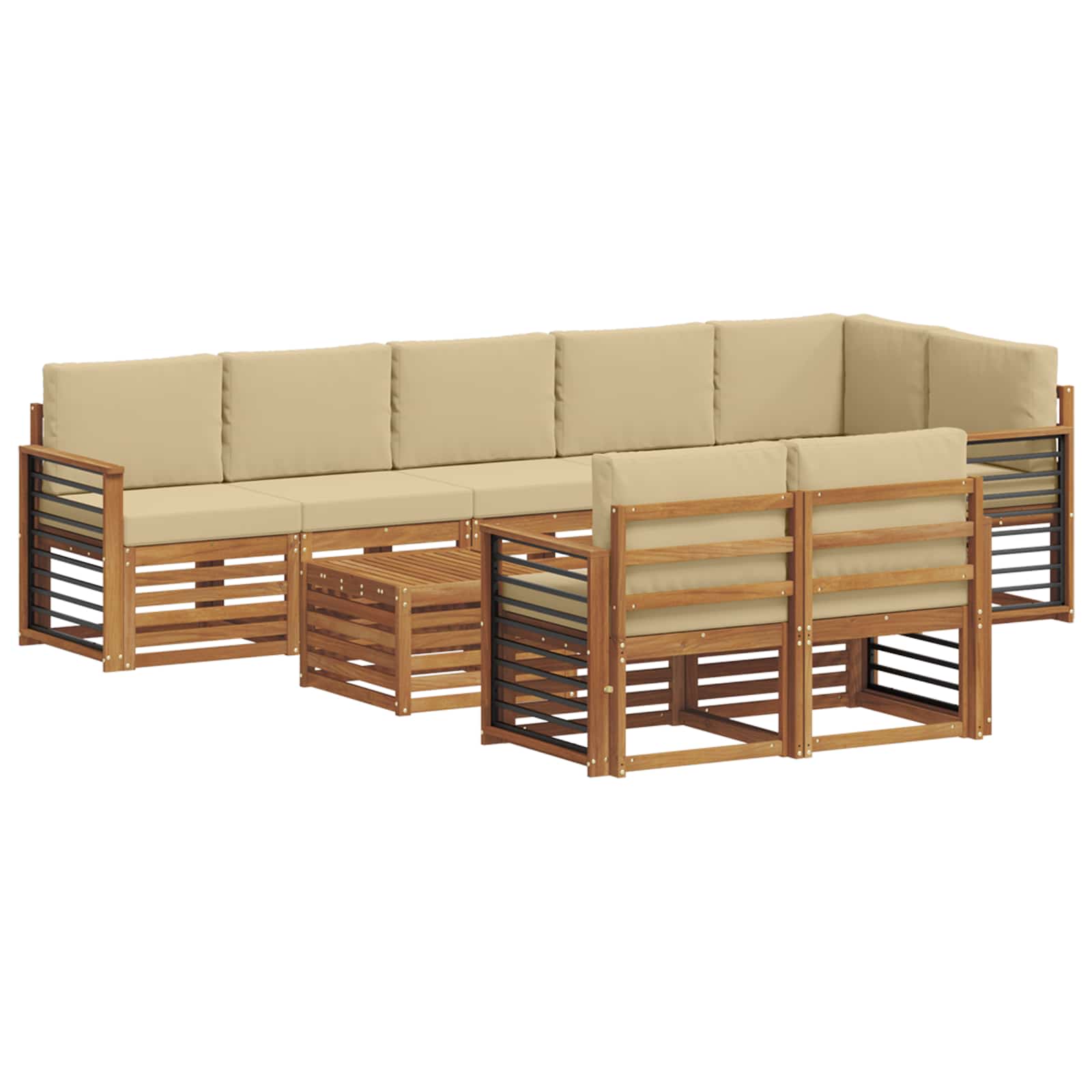 Zestawy sof 9 pcs Naturalny i Beżowy Lite Drewno Akacji