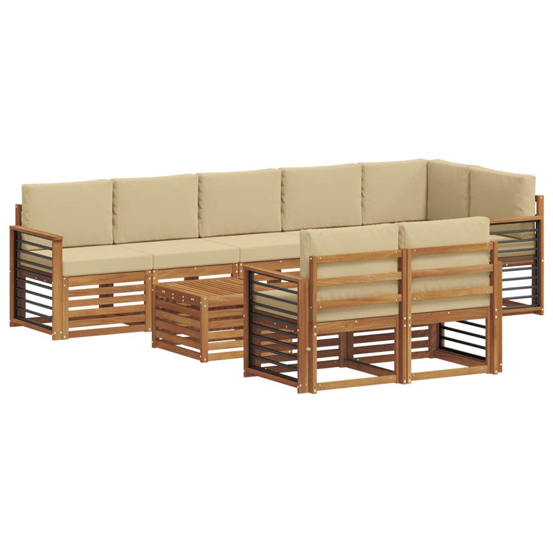 Zestawy sof 9 pcs Naturalny i Beżowy Lite Drewno Akacji