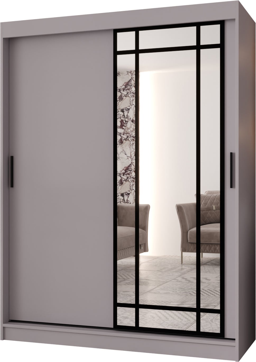 Szafa przesuwna z lustrem ALMERIA 150 x 62 x 200 kaszmir + u. czarny