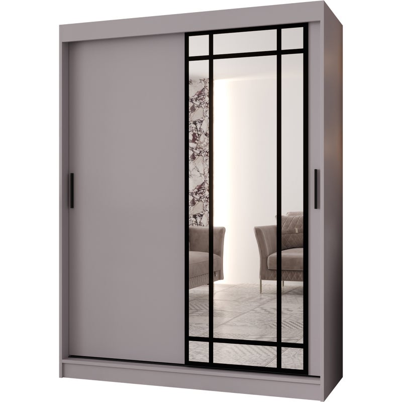 Szafa przesuwna z lustrem ALMERIA 150 x 62 x 200 kaszmir + u. czarny