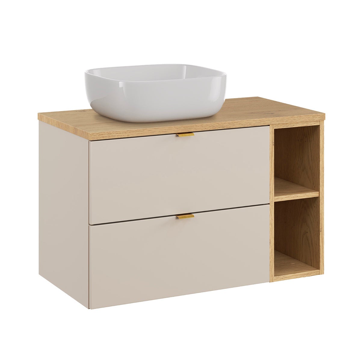 Szafka pod umywalkę pojedynczą 80 cm z 2 wnękami, model Azel w kolorze kaszmiru i drewna
