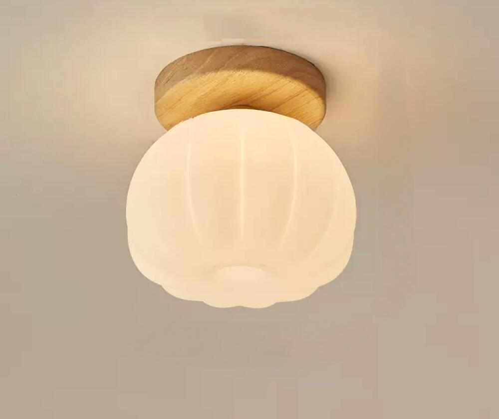 Lampa sufitowa w kształcie dyni, kolor naturalnego drewna*1 sztuka, 16 cm, odpowiednia do przedpokoju, salonu i sypialni (ciepłe światło LED [G9]).