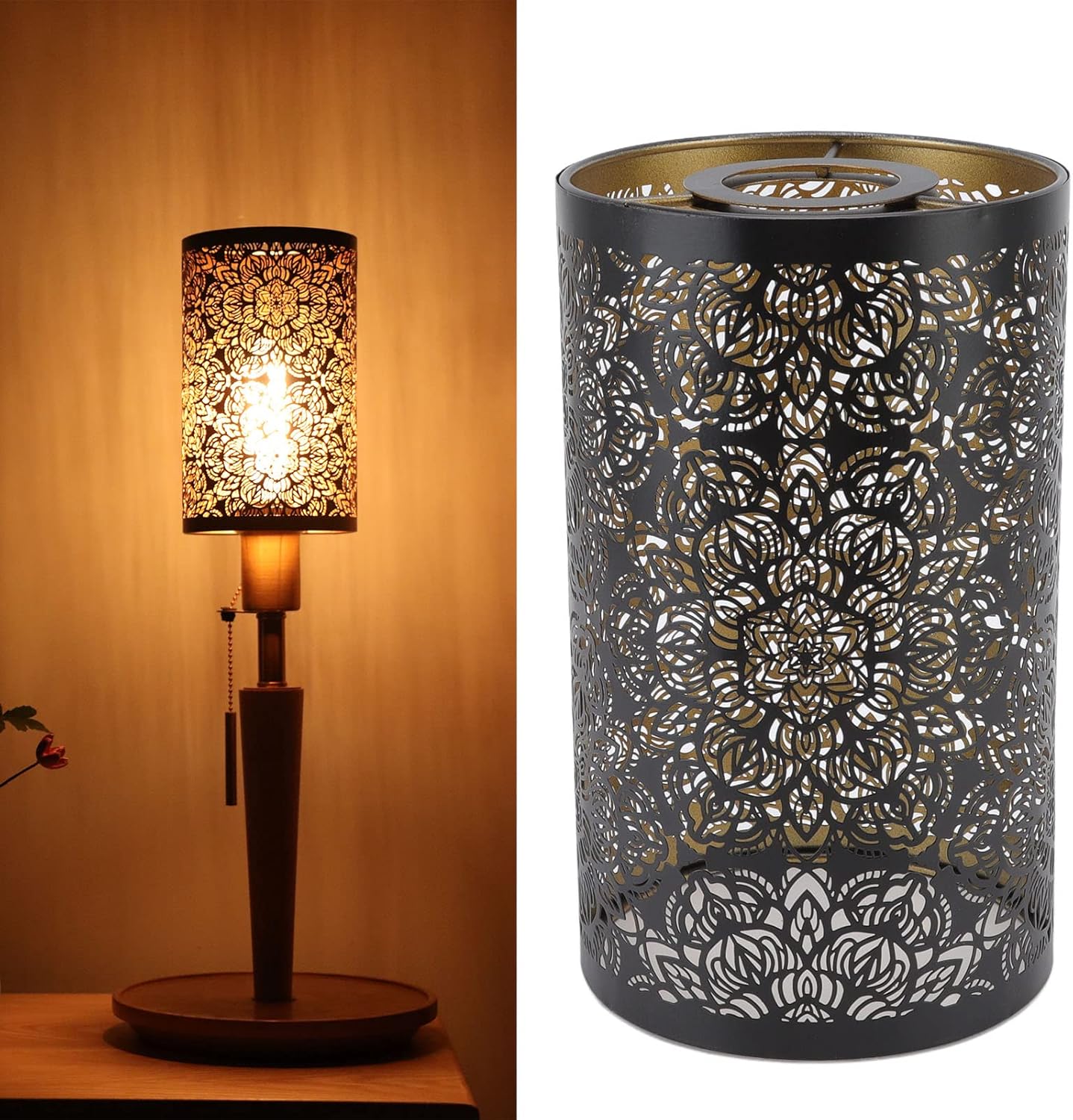 Klosz do lampy stołowej, metalowy klosz do lampy wiszącej, dekoracyjny klosz z żelaza z pustym, rzeźbionym wzorem cylindrycznym, wiszący klosz do lamp