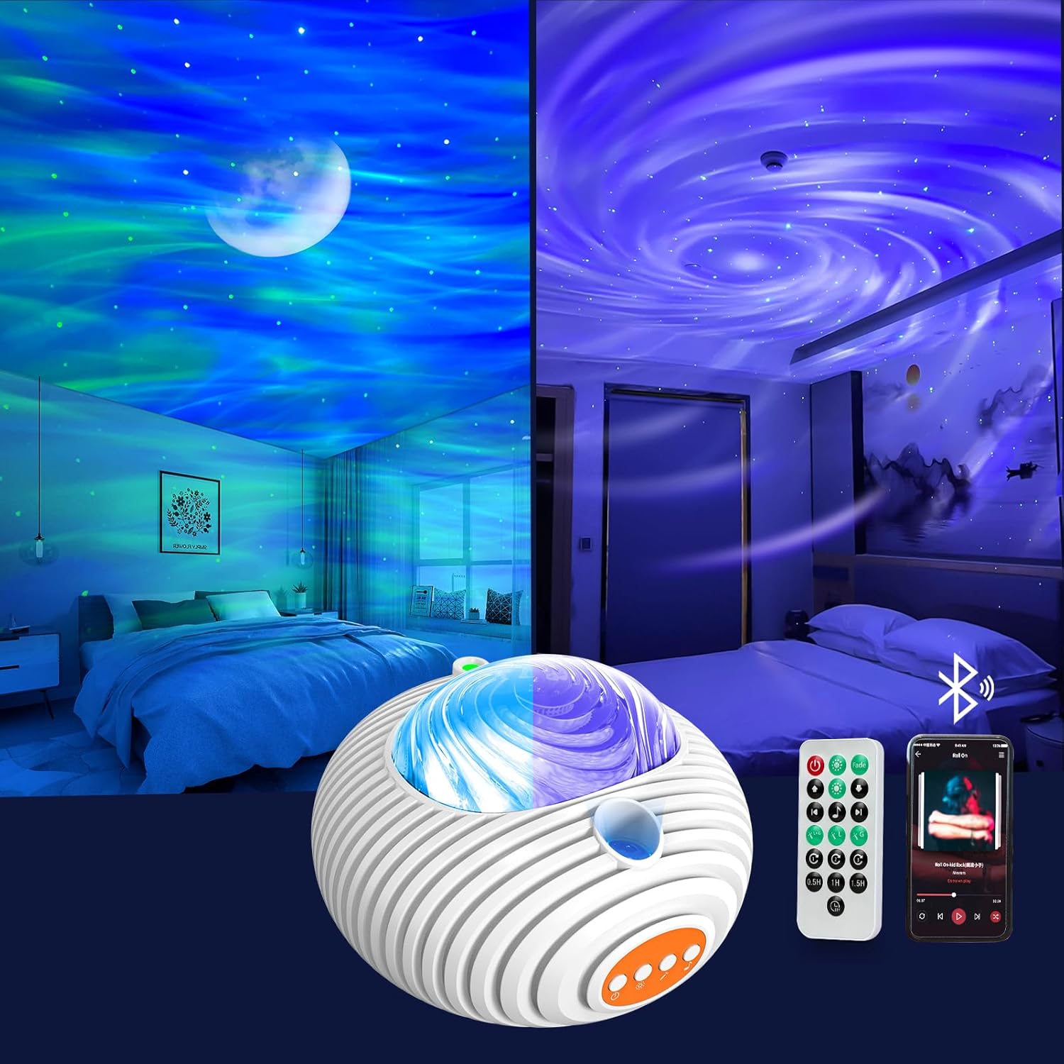 Projektor Gwiaździstego Nieba Podwójny Efekt Lampa Projektor Galaktyki Zorzy Polarnej i Drogi Mlecznej Gwiazd Głośnikiem Bluetooth Sterowany Pilotem