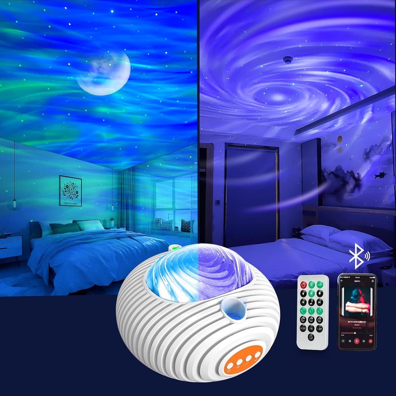 Projektor Gwiaździstego Nieba Podwójny Efekt Lampa Projektor Galaktyki Zorzy Polarnej i Drogi Mlecznej Gwiazd Głośnikiem Bluetooth Sterowany Pilotem