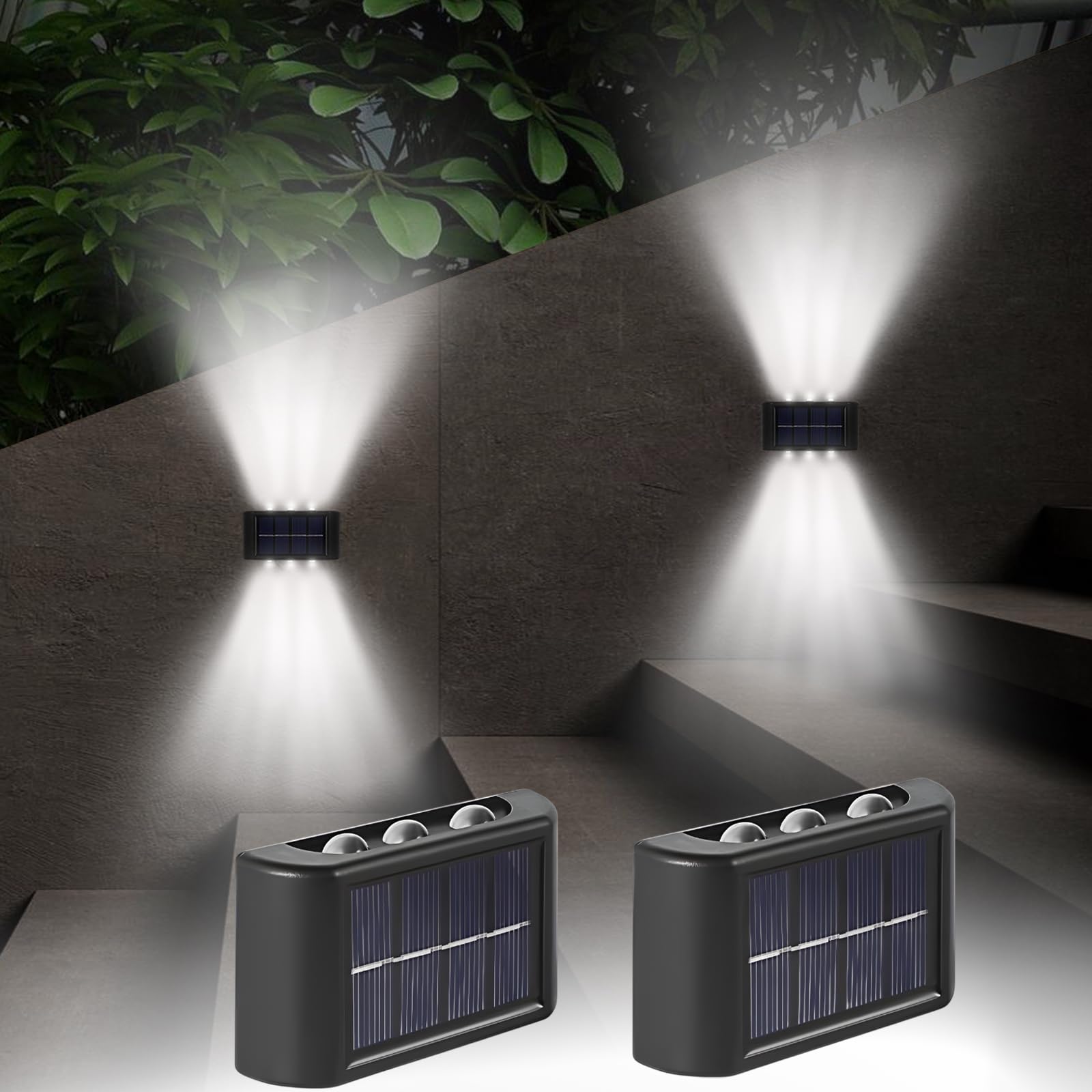 Lampa solarna 6LED do ogrodzenia, wodoodporna lampa solarna do ogrodu, patio, na schody, przy basenie, światło białe 6500K (2szt.)