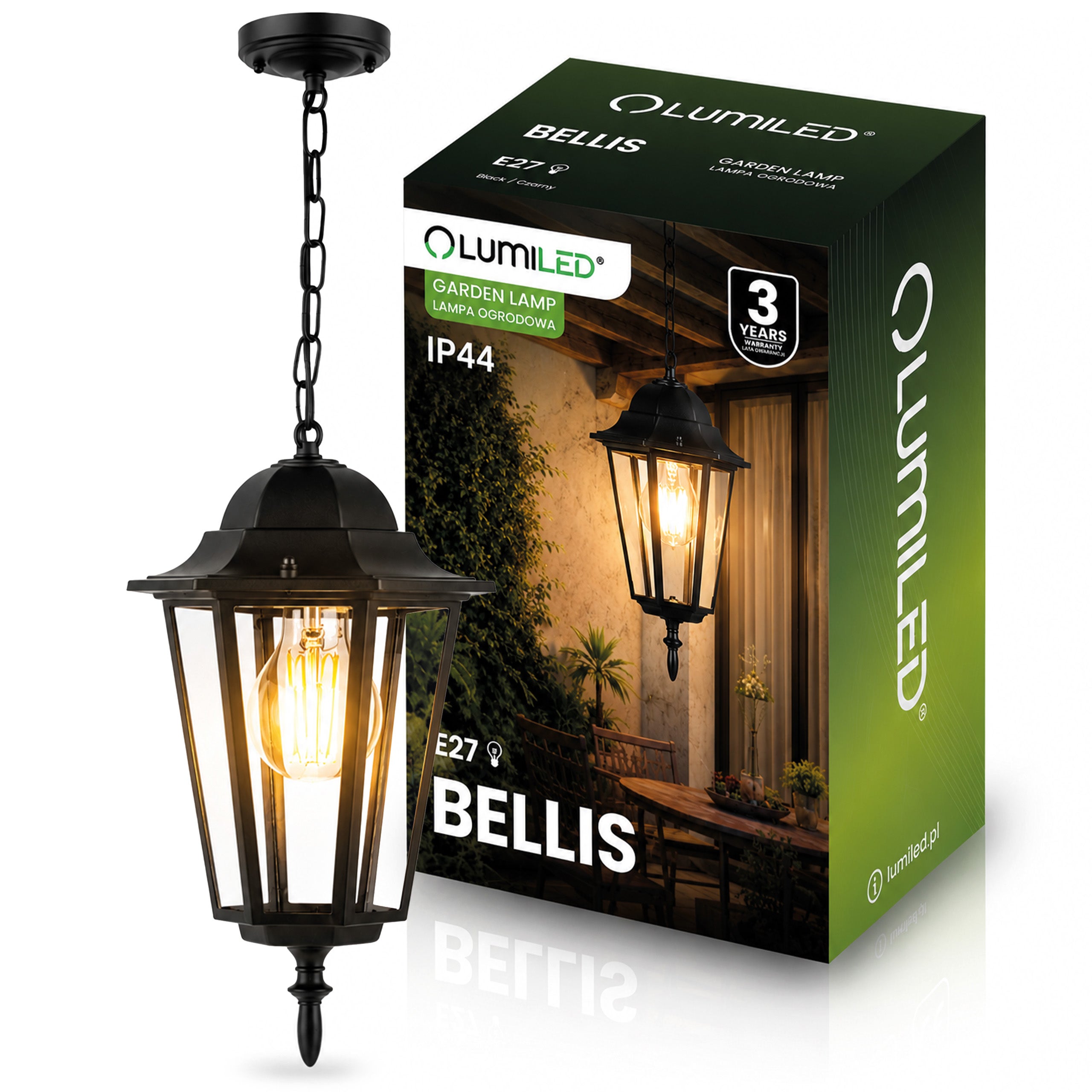 Lampa Ogrodowa Lumiled Wisząca Zewnętrzna E27 Latarnia Czarna 1 szt.
