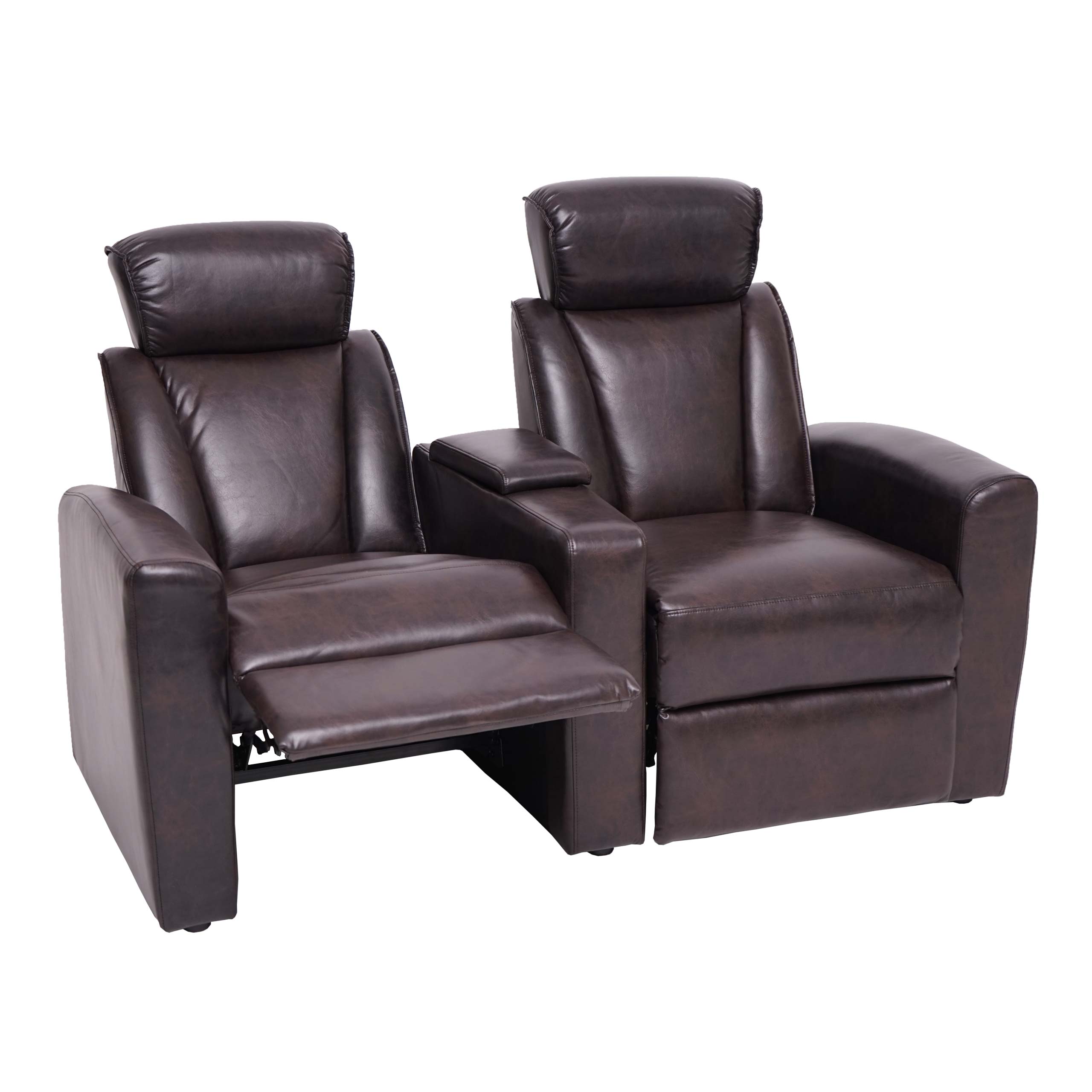 2-osobowy fotel kinowy HWC-H30, fotel rozkładany fotel telewizyjny sofa dwuosobowa, schowek Soft Touch imitacja skóry MVG ~ brązowy