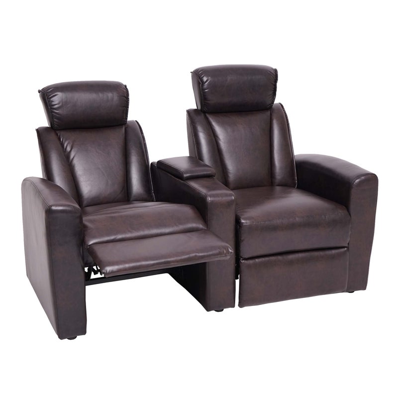 2-osobowy fotel kinowy HWC-H30, fotel rozkładany fotel telewizyjny sofa dwuosobowa, schowek Soft Touch imitacja skóry MVG ~ brązowy