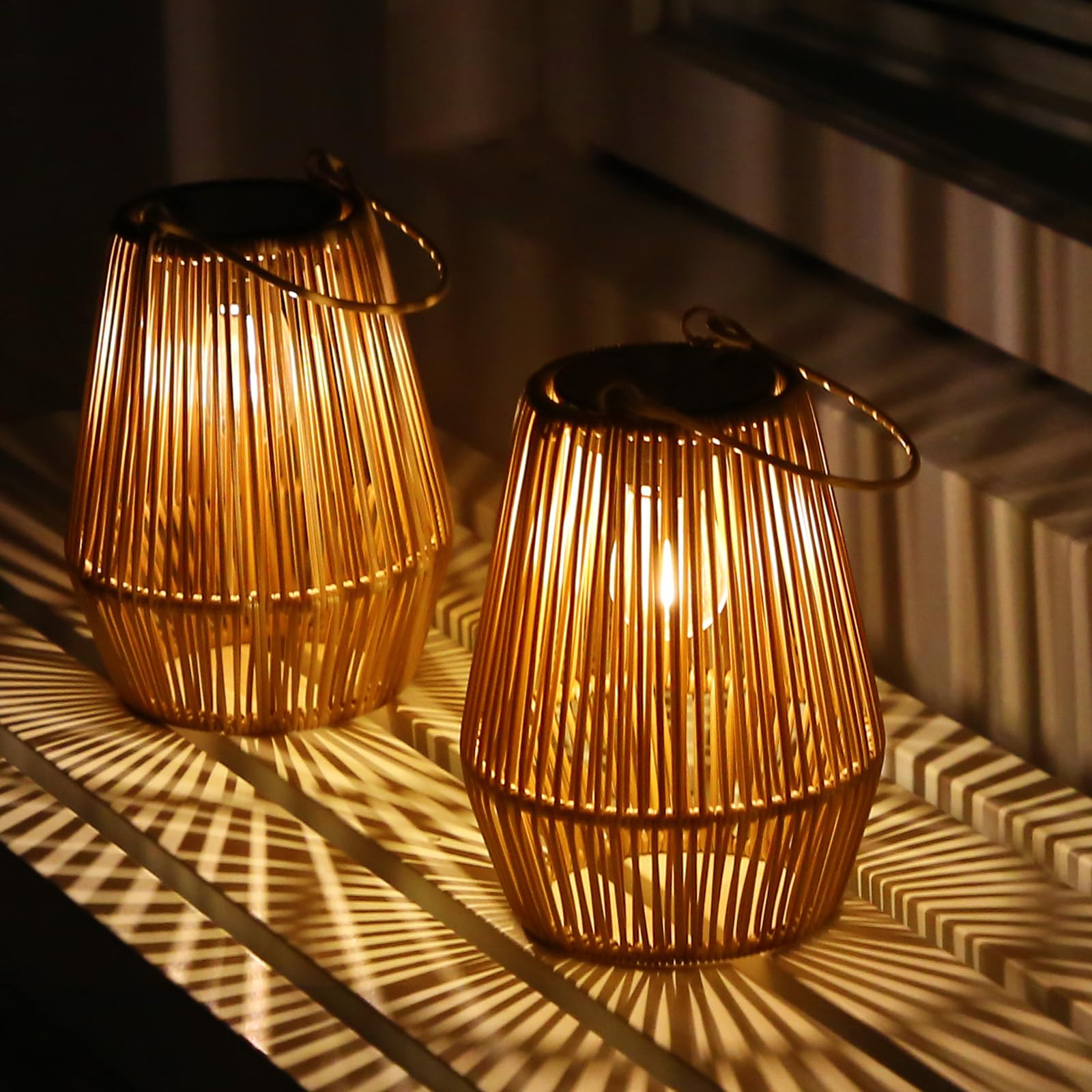Latarnia solarna, zewnętrzna lampa ogrodowa, lampa solarna, wodoodporna IP55, ręcznie wykonana wisząca latarnia solarna, zestaw 2 sztuk