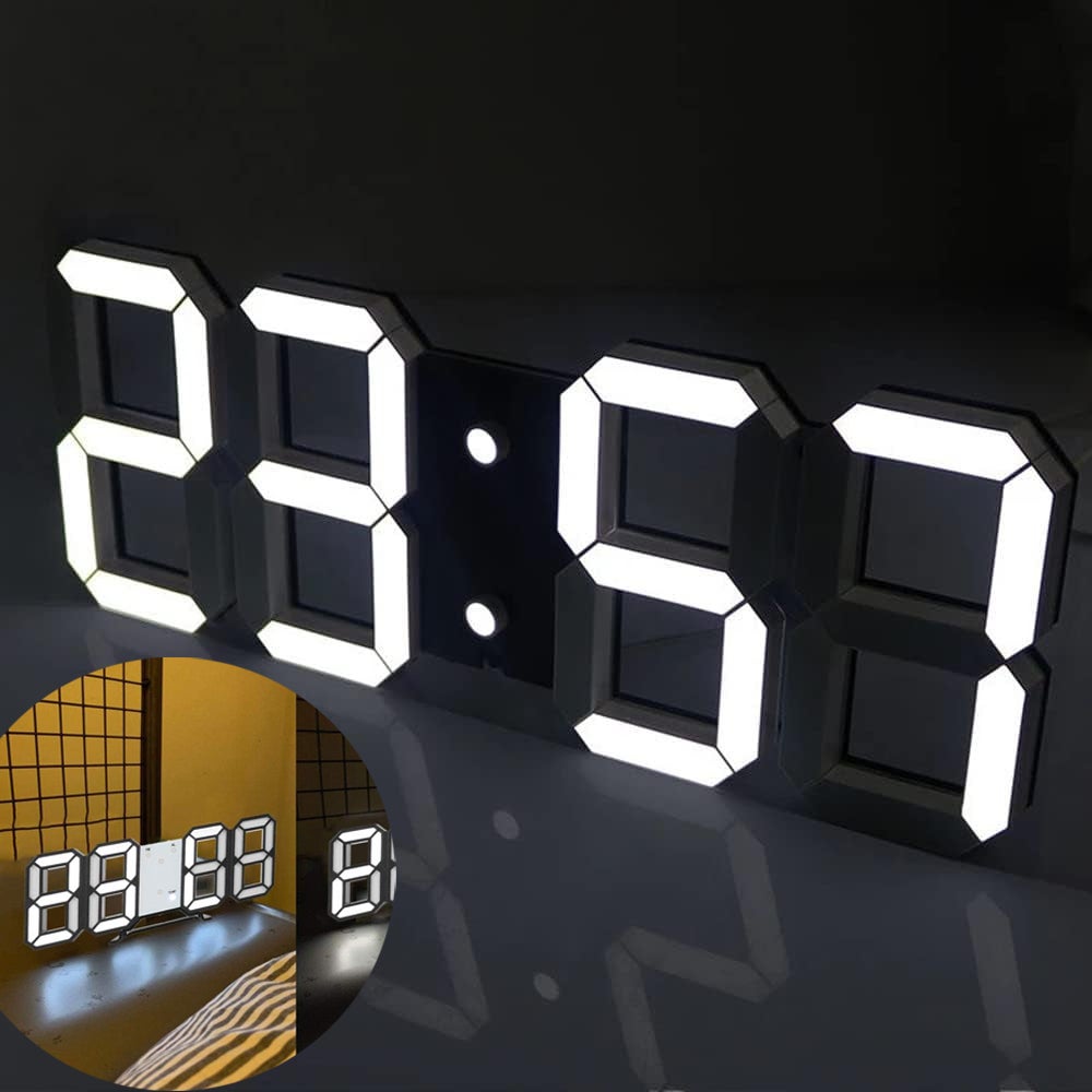Cyfrowy zegar ścienny LED 3D 23,5 cm, cyfrowy budzik LED z 3 regulowanymi poziomami jasności, zegar ścienny, zegar cyfrowy, 12/24 godziny